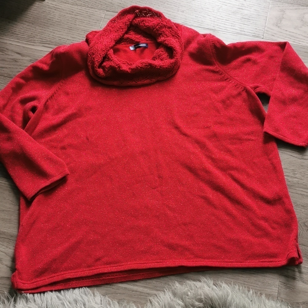 Pennigtons red shimmer cowl neck sweater. Size 3 X. EUC